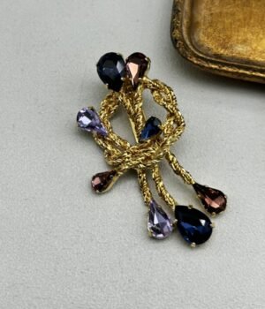 18K Gold Plated Vintage Brass Alloy Diamond Brooch