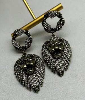 18K Gold Plated Vintage Three-Dimensional Relief Lion Head Earrings