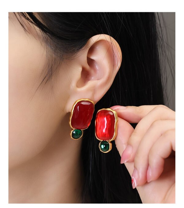 18K Gold Plated Vintage Red Translucent Gemstone Earrings
