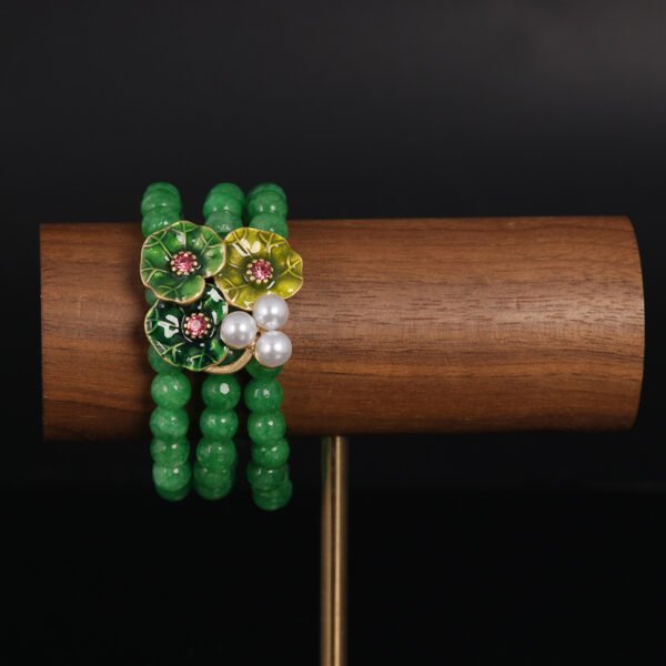 18k Gold Plated Natural stone Lotus leaf glaze Green Bracelet