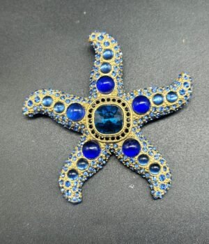 18K Gold Plated Vintage Full Diamond Rhinestone Glass Starfish Brooch