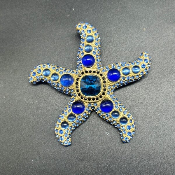 18K Gold Plated Vintage Full Diamond Rhinestone Glass Starfish Brooch
