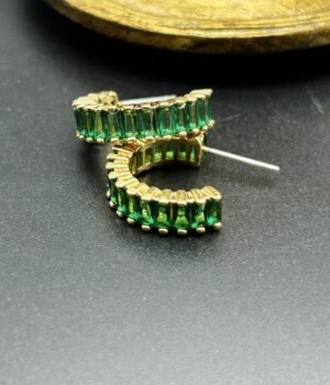 18K Gold Plated Vintage Single Pair Of Full-Studded Zircon Earrings 925 Silver Post Part Square