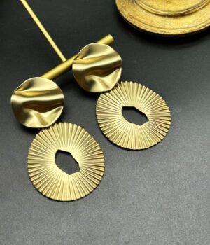 18K Gold Plated Vintage Brass Alloy Long Irregular Pleated Earrings With Geometric Texture