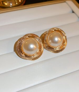 Bright gold brushed pearls 925 Sterling Silver Post Part Earrings