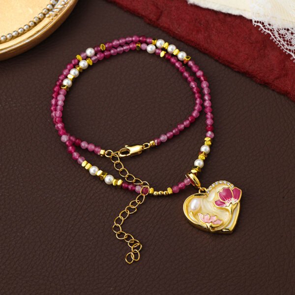 Original 18K Gold Plated Pink Natural Stone Love Pendant Necklace - Image 3