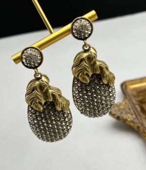 18K Gold Plated Vintage Earrings 925 Silver Post Part Full Diamond Earrings