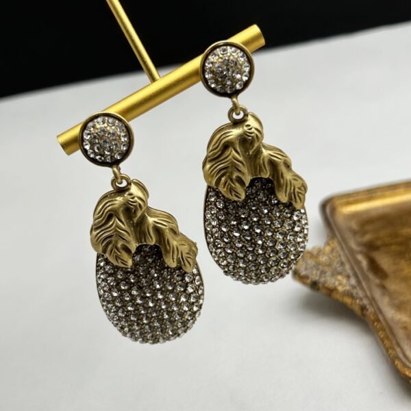 18K Gold Plated Vintage Earrings 925 Silver Post Part Full Diamond Earrings