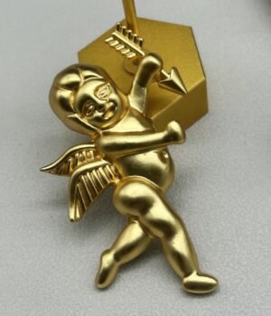Vintage Three-Dimensional Relief Angel Brooch 18K Gold-Plated