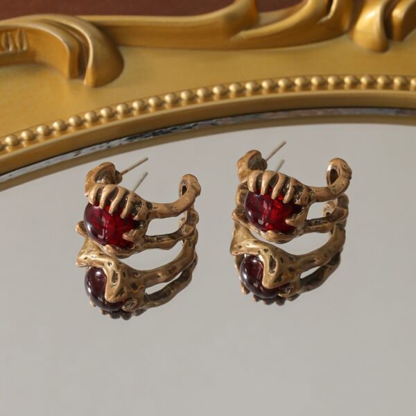 Vintage claw-set red glass earrings/rings/necklace jewelry sets - Image 3