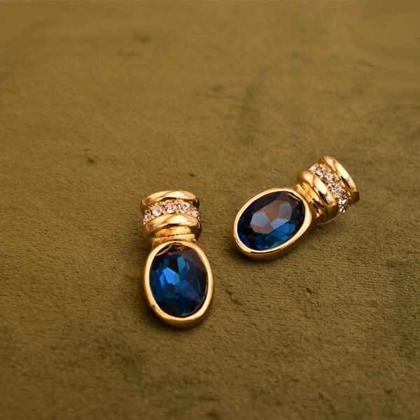 18K Gold Plated Vintage Snake Bone Chain Y-Shaped Blue Glass Necklace + Earrings Jewelry Sets - Image 3