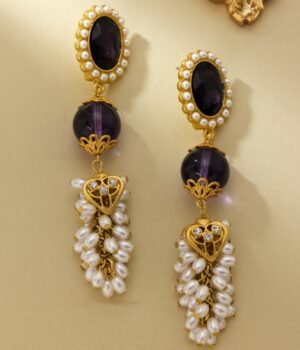 18K Gold Plated Vintage Purple Pearl Long Earrings