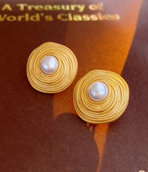 925 Silver Post Part Winding Circle Pearl Earrings
