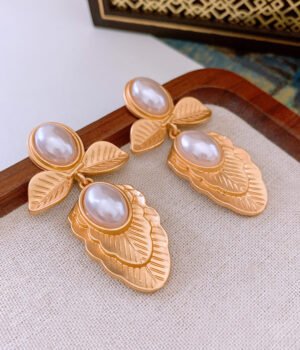 925 Sterling Silver Post Golden leaves Earrings