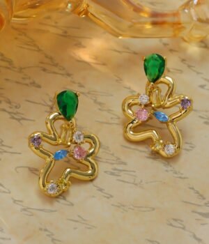 18K Gold Plated Flower Shape Asymmetrical Micro-Inlaid Zircon Earrings