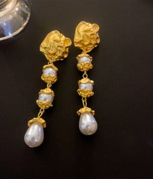 925 Silver Post Part Wrinkled Baroque Pearl Tassel Earrings