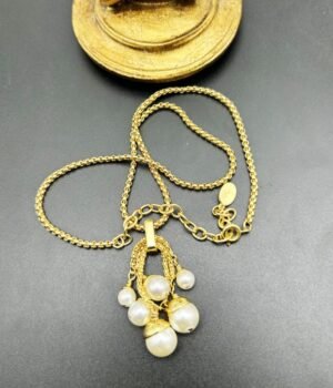 18K Gold Plated Vintage Brass Pearl Bell Necklace