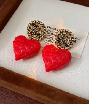 925 Sterling Silver Post Red heart Earrings