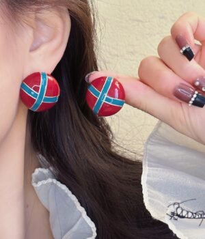 925 Silver Post Part Striped Glaze Dripping Circle Earrings