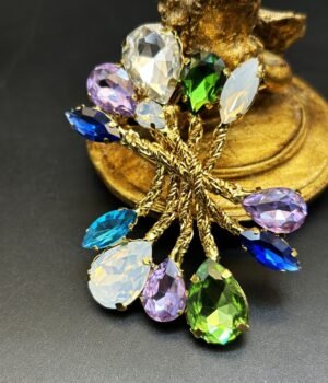 Vintage Brass 18K Gold-Plated Color Zircon Inlaid Brooch