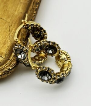 18K Gold Plated Vintage Czech Gray Diamond Circle Earrings With Tassels