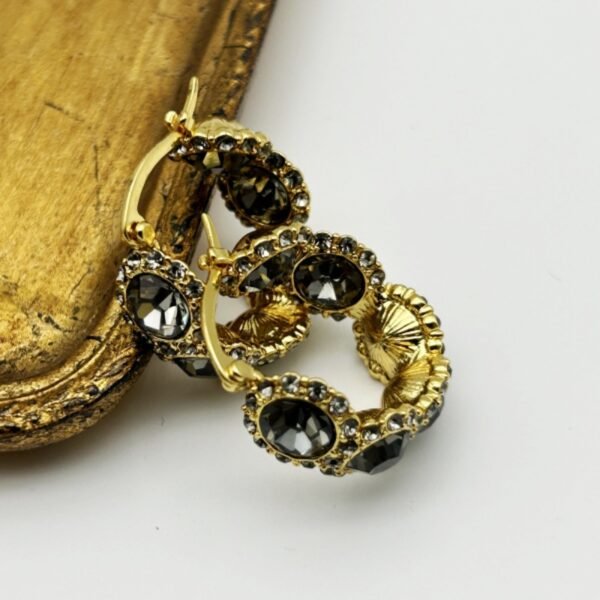 18K Gold Plated Vintage Czech Gray Diamond Circle Earrings With Tassels