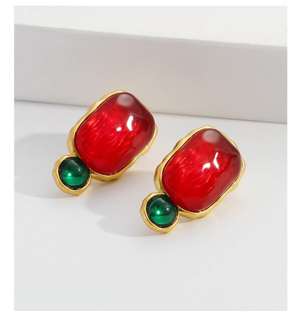 18K Gold Plated Vintage Red Translucent Gemstone Earrings - Image 2
