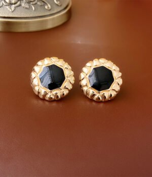 Black circle 925 Sterling Silver Post Part Earrings