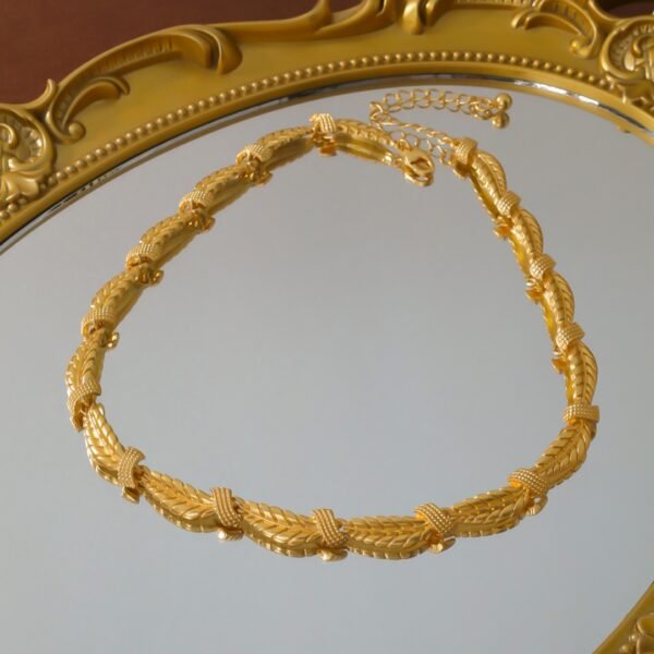 18K Gold Plated Vintage Wheats Ear Shape Leaves Texture Necklace