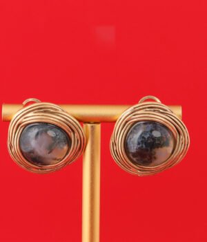 18K Gold Plated Oval Unique Chinese Style Earrings