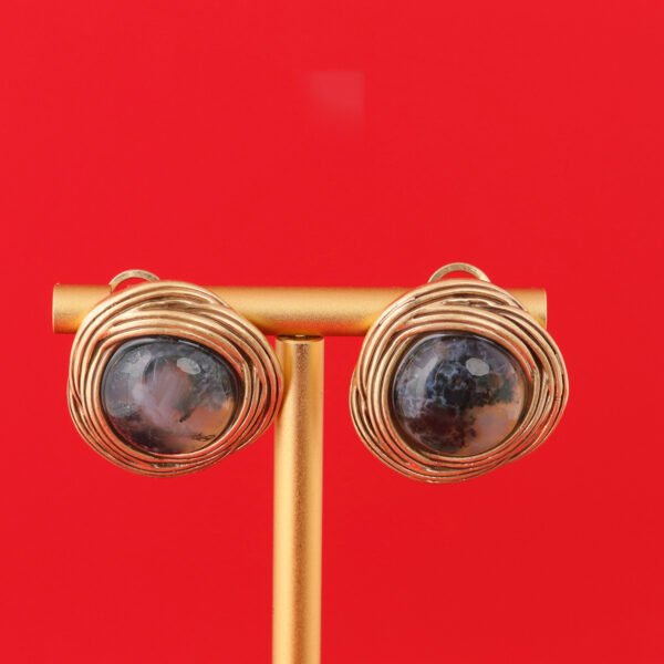 18K Gold Plated Oval Unique Chinese Style Earrings