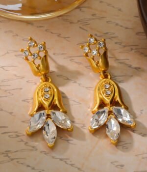 18K Gold Plated Vintage Tulip Pendant Earrings
