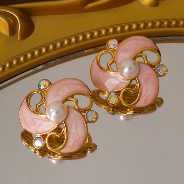 18K Gold Plated Vintage Enamel Flying Saucer Earrings