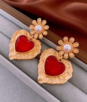 925 Sterling Silver Post Golden heart Earrings