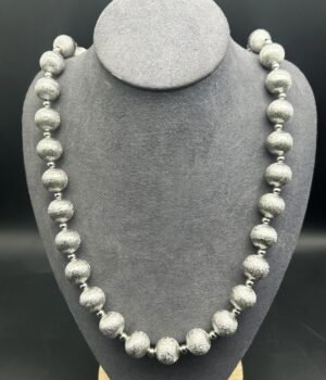 18K Gold Plated Vintage Brass Ball Brushed Silver Necklace