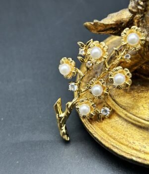 18K Gold Plated Vintage Brass Gold-Plated Pearl Small Plum Blossom Brooch