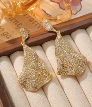18K Gold Plated Vintage Earrings, Irregular Earrings With Full Diamonds