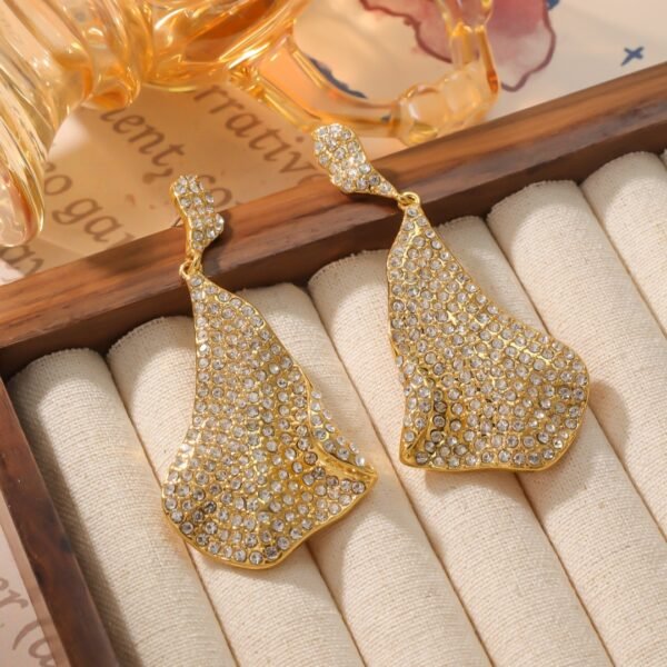 18K Gold Plated Vintage Earrings, Irregular Earrings With Full Diamonds