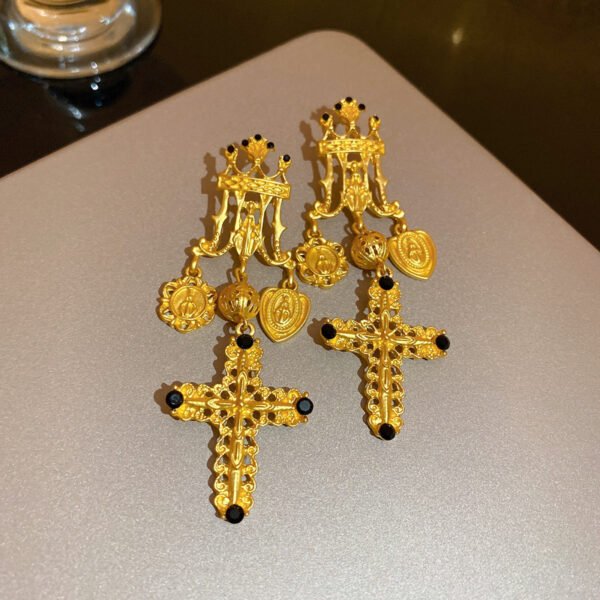 925 Sterling Silver Post Gold Cross Earrings