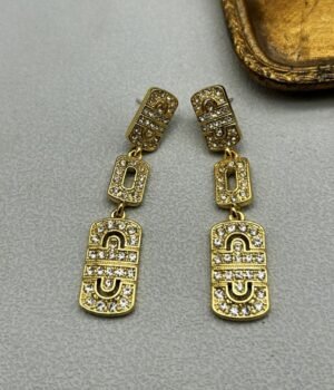 925 Silver Post Part 18K Gold-Plated Geometric Earrings With Rhinestones