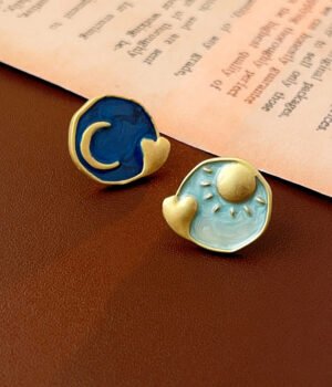 Blue dripping oil heart 925 Sterling Silver Post Part Earrings