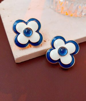 Blue oil-dripping flowers 925 Sterling Silver Post Part Earrings
