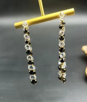 18K Gold Plated Vintage Long Tassel Black And White Nail Silver Post Part Earrings