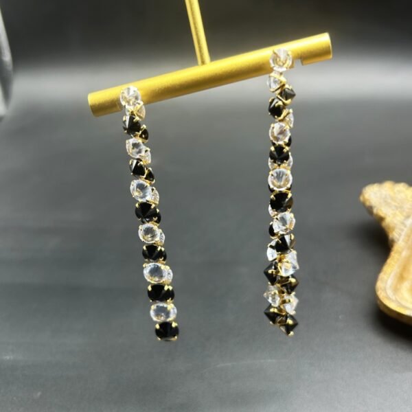 18K Gold Plated Vintage Long Tassel Black And White Nail Silver Post Part Earrings