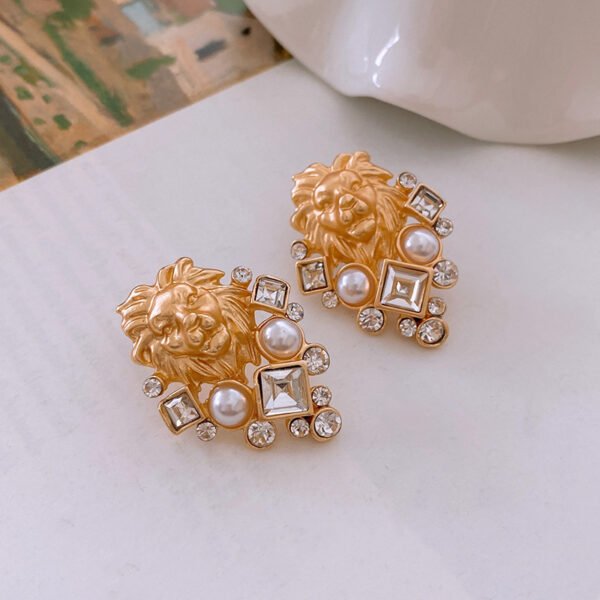 925 Sterling Silver Post Gold Lion Earrings