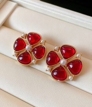 925 Sterling Silver Post Red flower Earrings