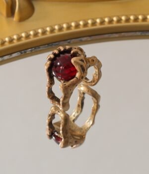 Vintage claw-set red glass earrings/rings/necklace jewelry sets - Ring