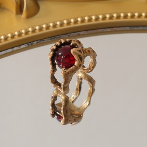 Vintage claw-set red glass earrings/rings/necklace jewelry sets - Image 4