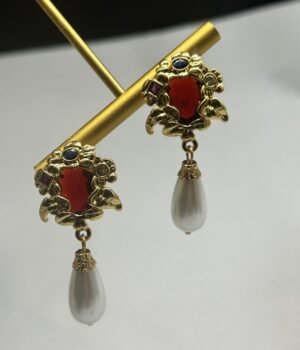 18K Gold Plated Vintage Teardrop Pearl Earrings 925 Silver Post Parts