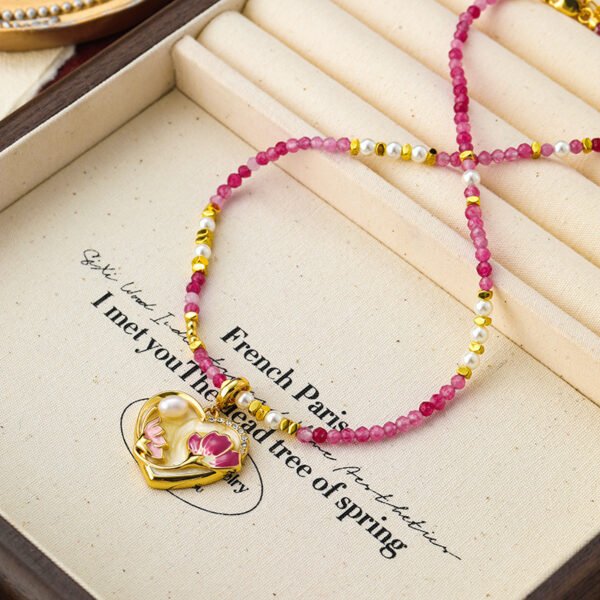 Original 18K Gold Plated Pink Natural Stone Love Pendant Necklace
